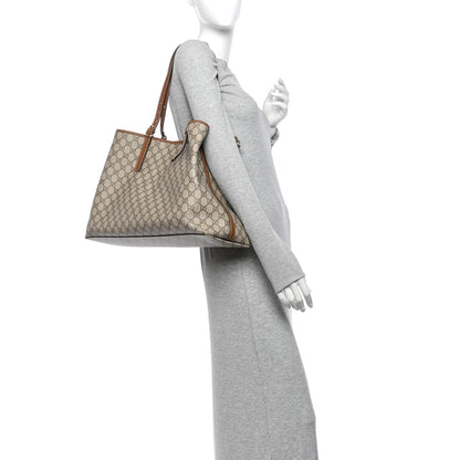 GG Supreme Monogram Emblem Maxi Tote Bag Beige Dark Brown