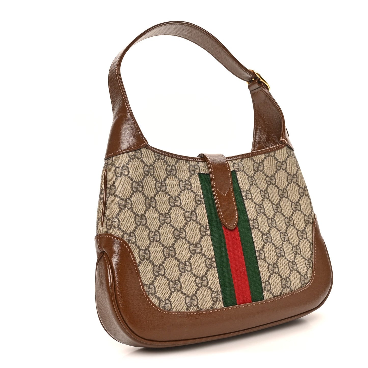 GG Supreme Monogram Azalea Calfskin Web Small Jackie 1961 Hobo Beige Ebony Brown Sugar