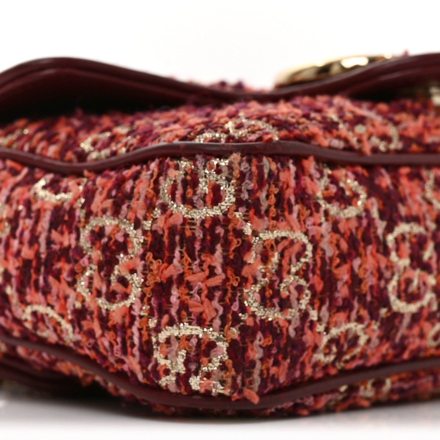Tweed GG Monogram Mini GG Marmont Shoulder Bag Pink Red