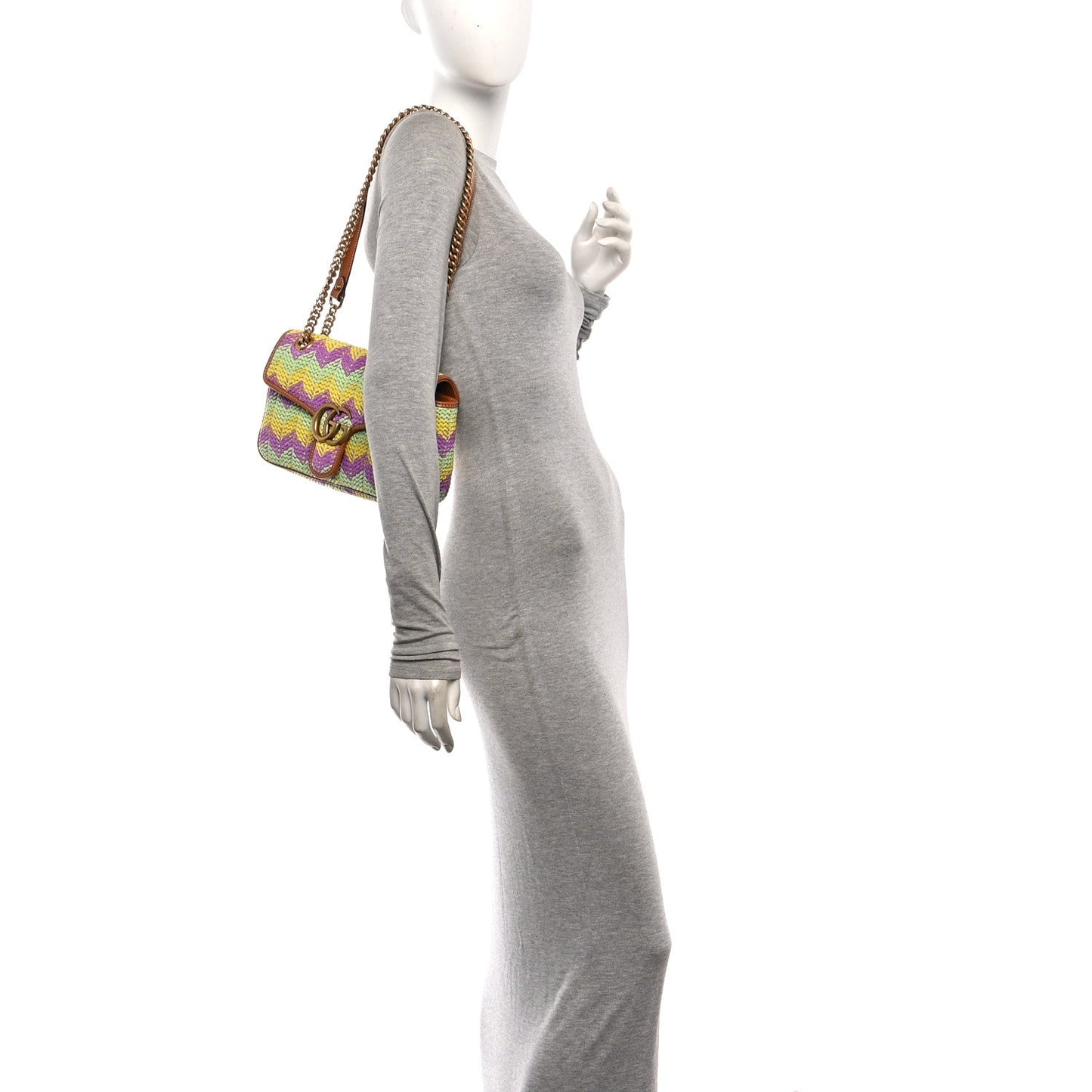 Calfskin Raffia Woven Small GG Marmont Shoulder Bag Multicolor