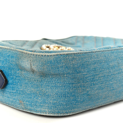 Denim Matelasse Small Pearly GG Marmont Chain Shoulder Bag Blue