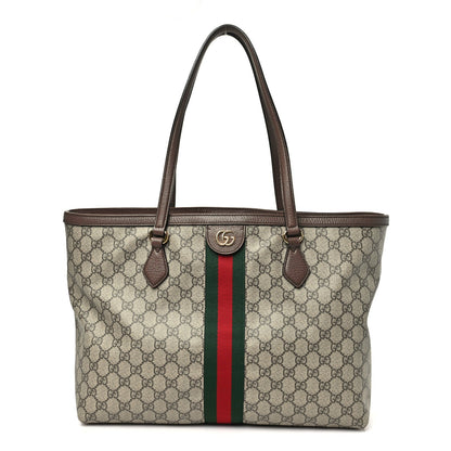 GG Supreme Monogram Textured Calfskin Web Medium Ophidia Shopping Tote Beige Ebony New Acero