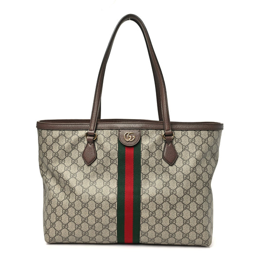 GG Supreme Monogram Textured Calfskin Web Medium Ophidia Shopping Tote Beige Ebony New Acero