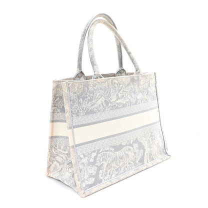 Canvas Embroidered Medium Dioriviera Toile De Jouy Reverse Book Tote Gray