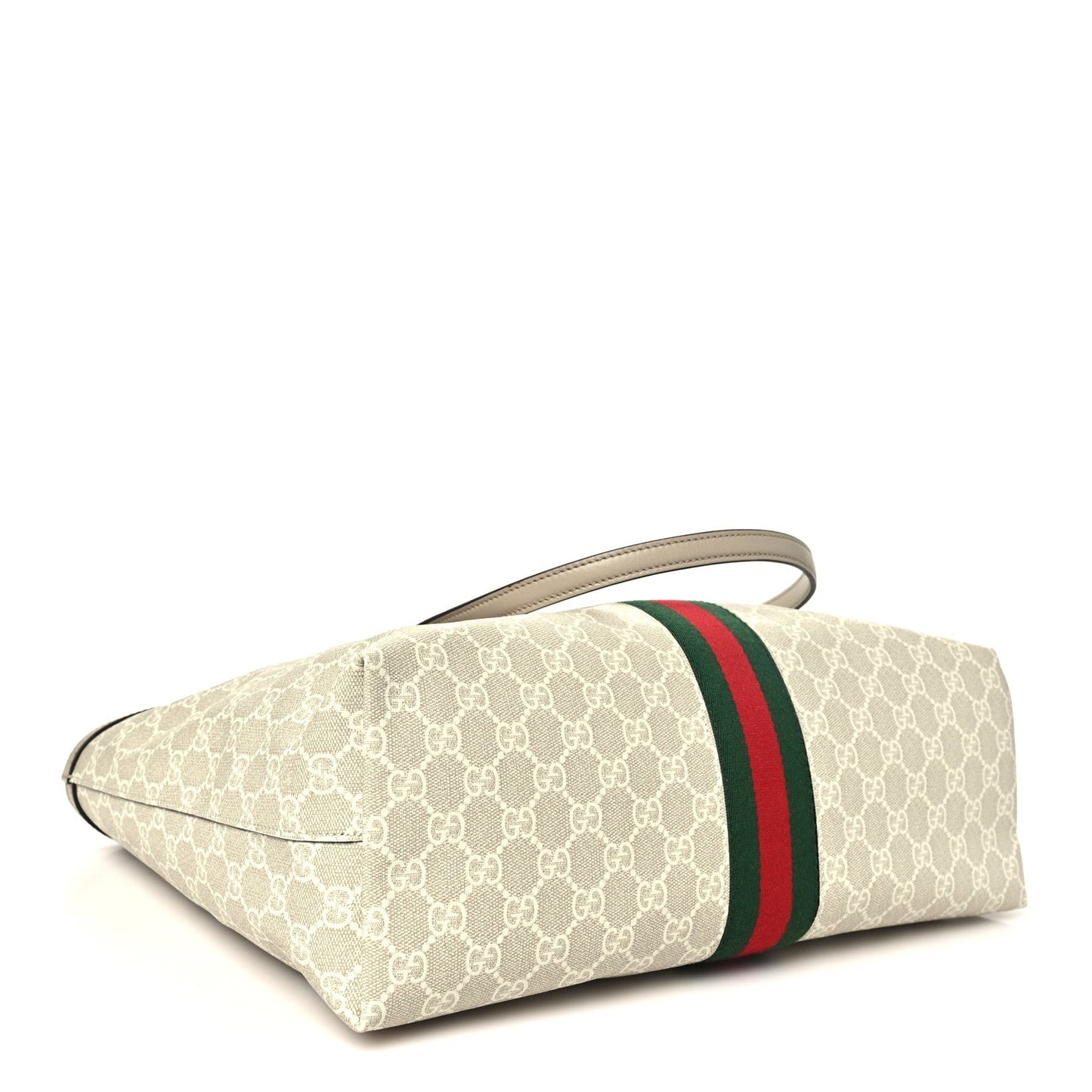 GG Supreme Monogram Textured Dollar Calfskin Web Medium Ophidia Shopping Tote Beige Mystic White Oatmeal