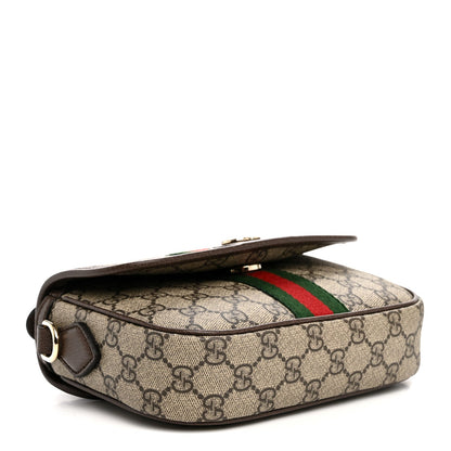 GG Supreme Monogram Textured Dollar Calfskin Small Ophidia Top Handle Shoulder Bag Beige Brown