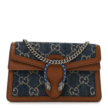 New Denim GG Monogram Dollar Calfskin Enamel Super Mini Dionysus Shoulder Bag Blue Tea Cuir Epilog Electric Blue