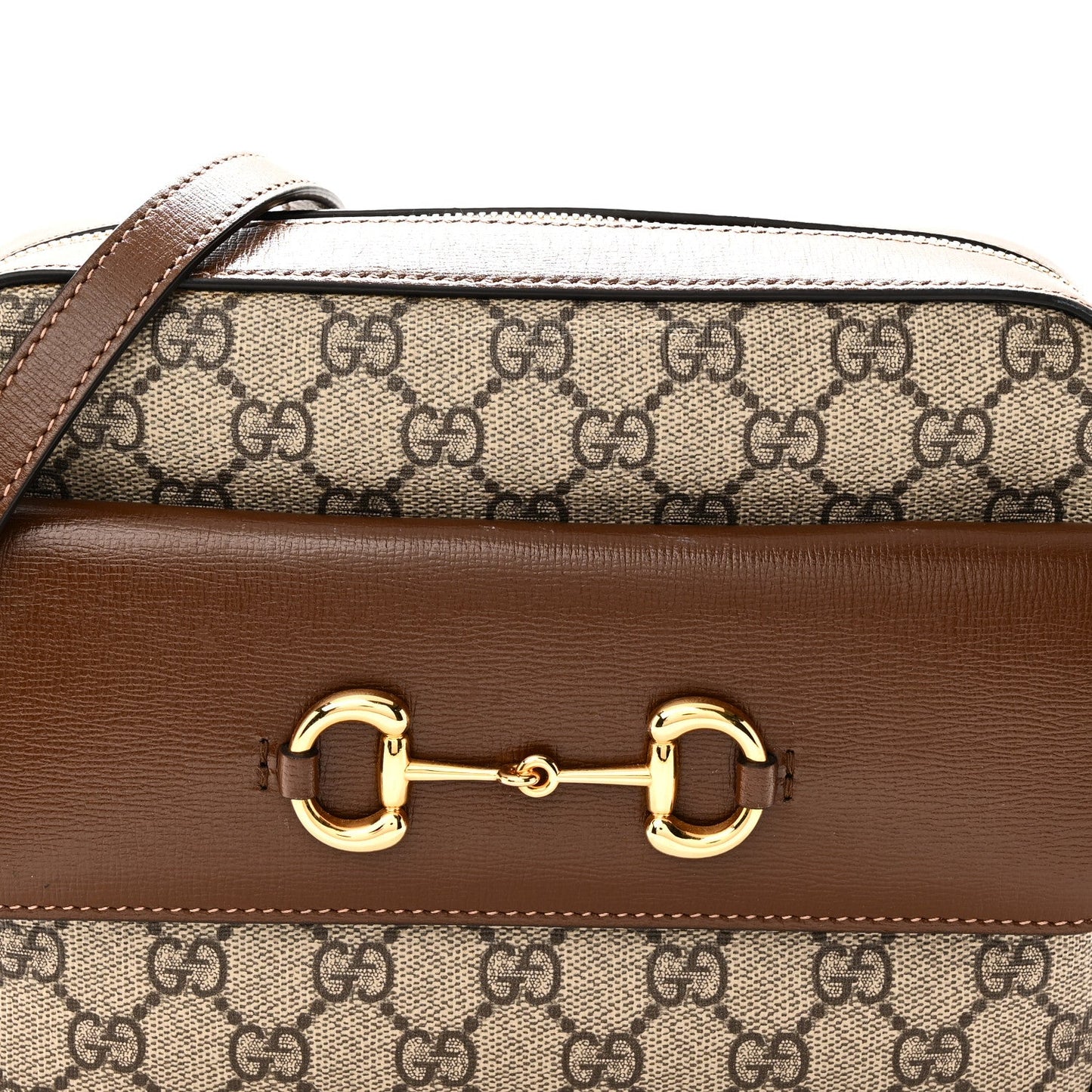 GG Supreme Monogram Small Horsebit 1955 Shoulder Bag Beige Brown Sugar