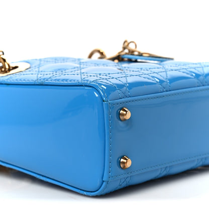 Patent Cannage Mini Lady Dior Blue