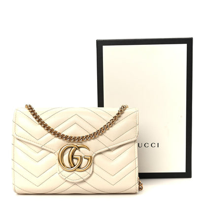 Calfskin Matelasse GG Marmont Chain Wallet Mystic White