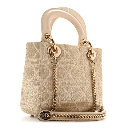 Lambskin Cannage Beaded Embroidered Mini Lady Dior Caramel Beige