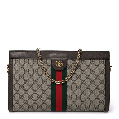GG Supreme Monogram Web Medium Ophidia Chain Shoulder Bag Brown