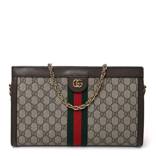 GG Supreme Monogram Web Medium Ophidia Chain Shoulder Bag Brown