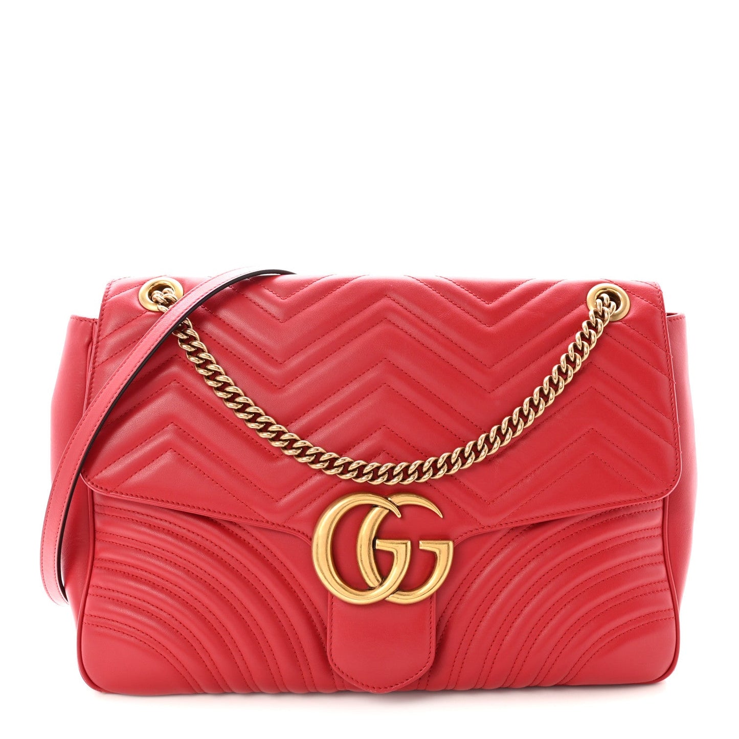 Calfskin Matelasse Large GG Marmont Shoulder Bag Hibiscus Red