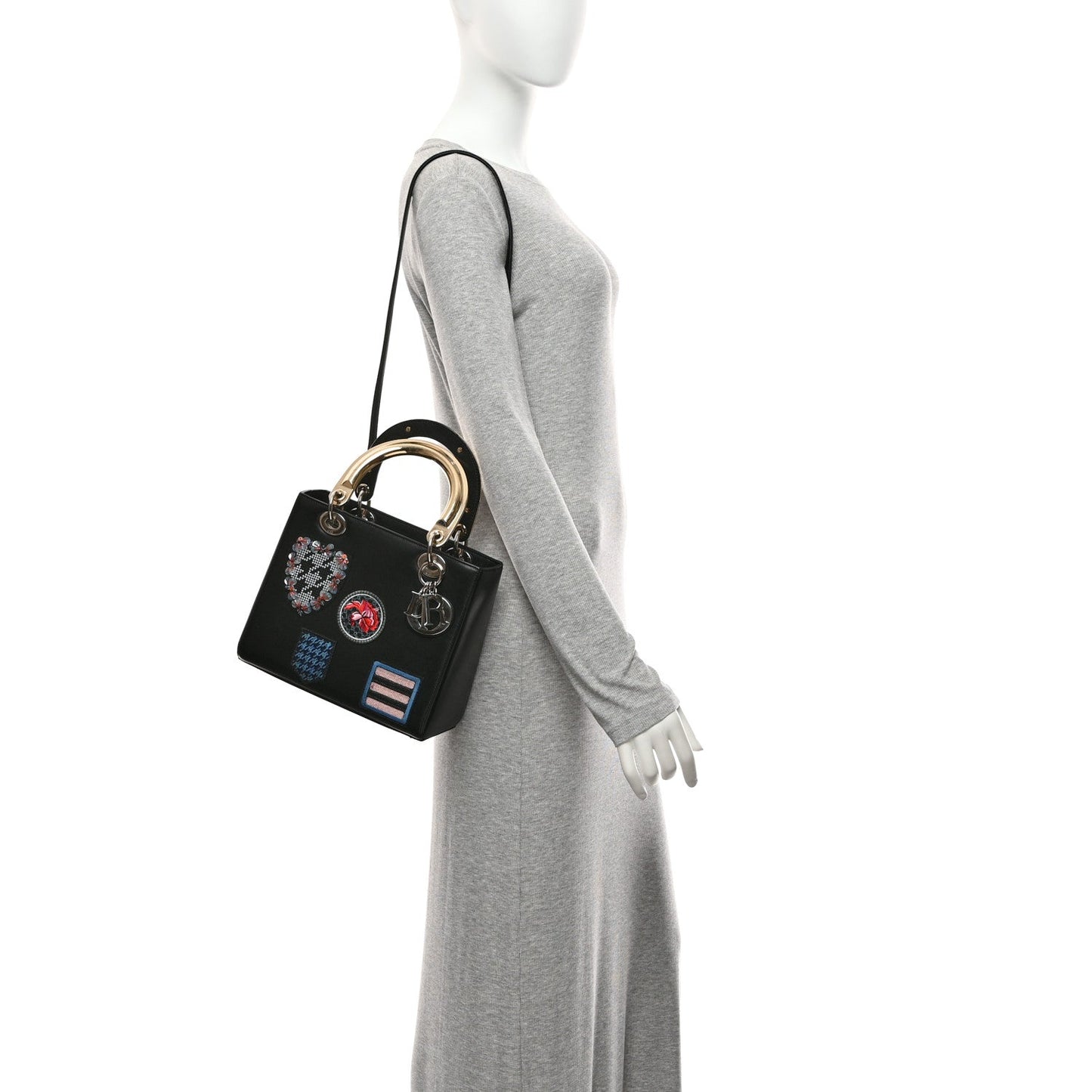 Smooth Calfskin Embroidered Beaded Floral Medium Lady Dior Black