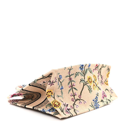 Raffia Embroidered Petites Fleurs Medium Book Tote Natural