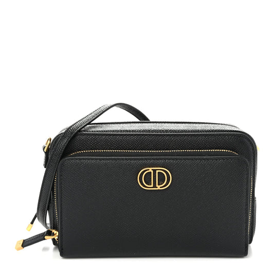 Grained Calfskin Caro Double Pouch Black