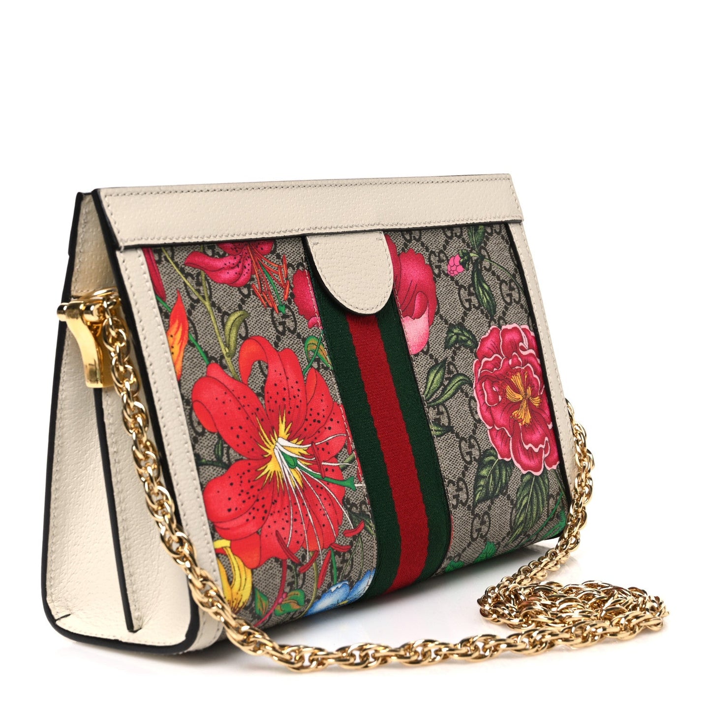 GG Supreme Monogram Flora Web Small Ophidia Chain Shoulder Bag White
