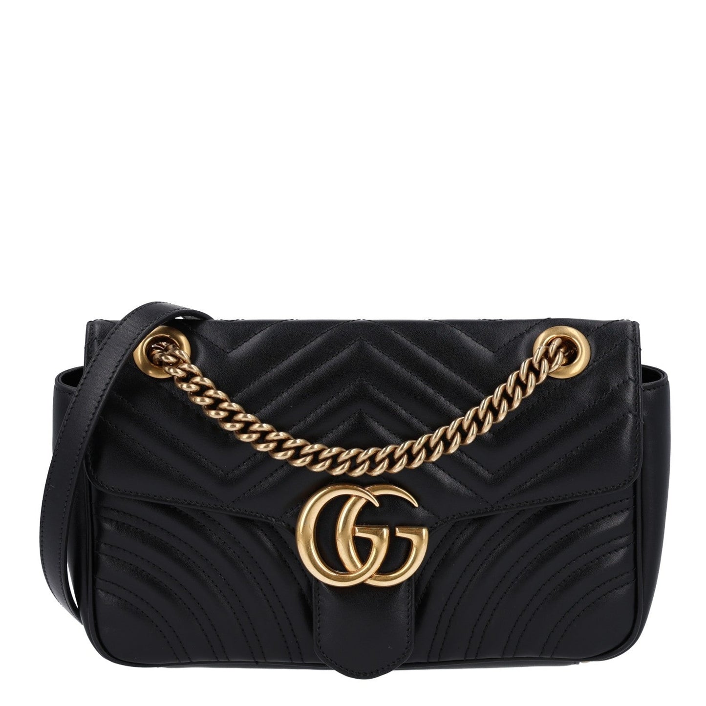 Calfskin Matelasse Small GG Marmont Shoulder Bag Black