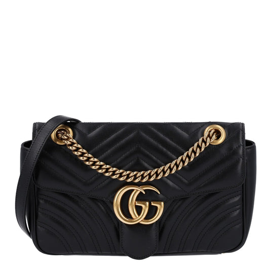 Calfskin Matelasse Small GG Marmont Shoulder Bag Black