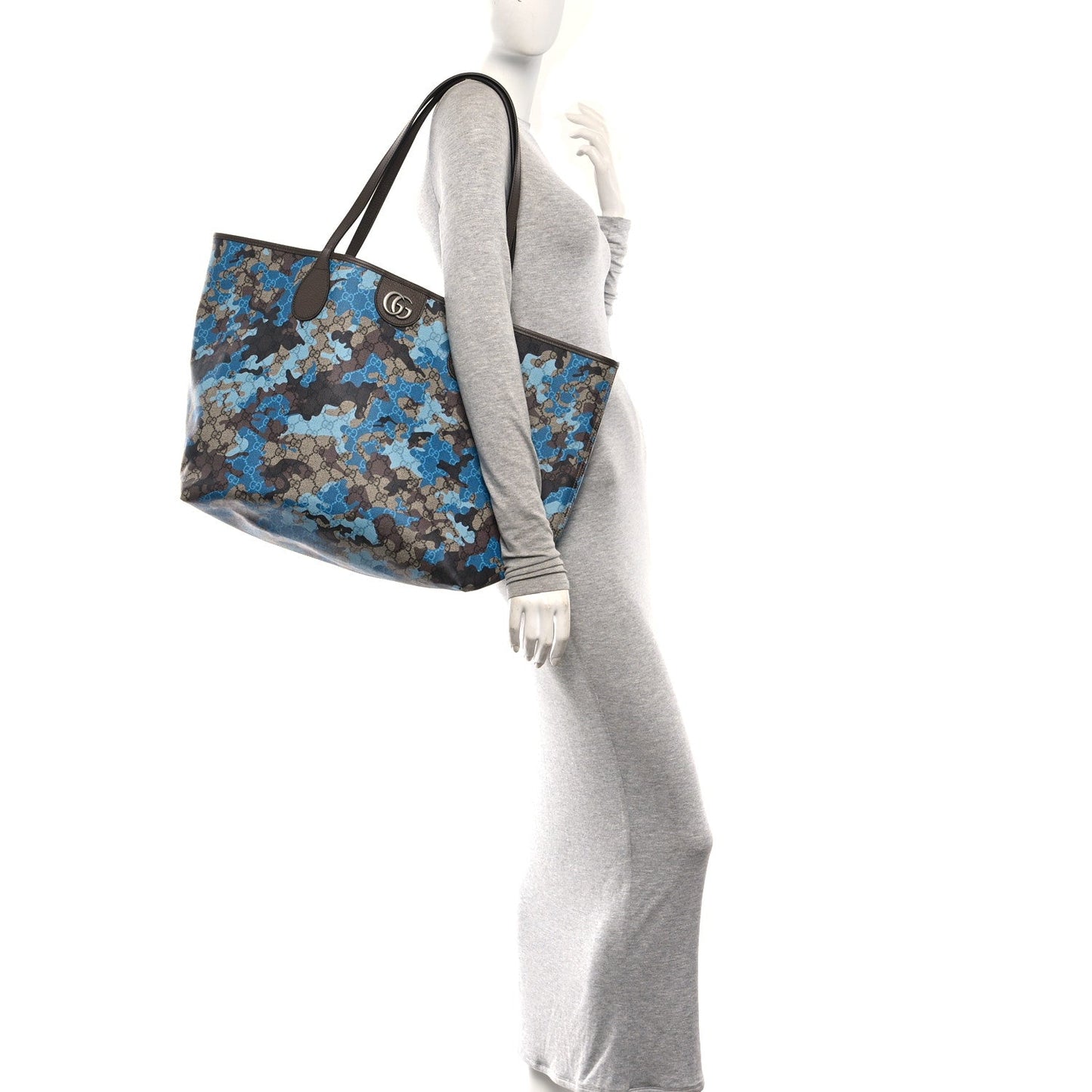 GG Supreme Monogram Camouflage Print Large Tote Beige Ebony New Acero Blue