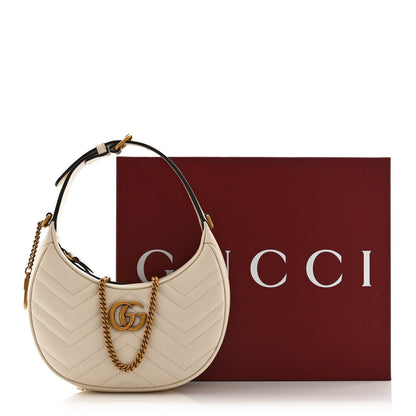 Calfskin Matelasse Chevron Mini GG Marmont Half Moon Hobo Mystic White