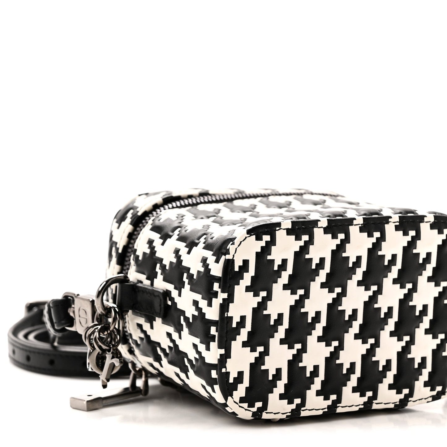 Calfskin Macro Houndstooth Embossed Micro Lady Dior Vanity Case Black White