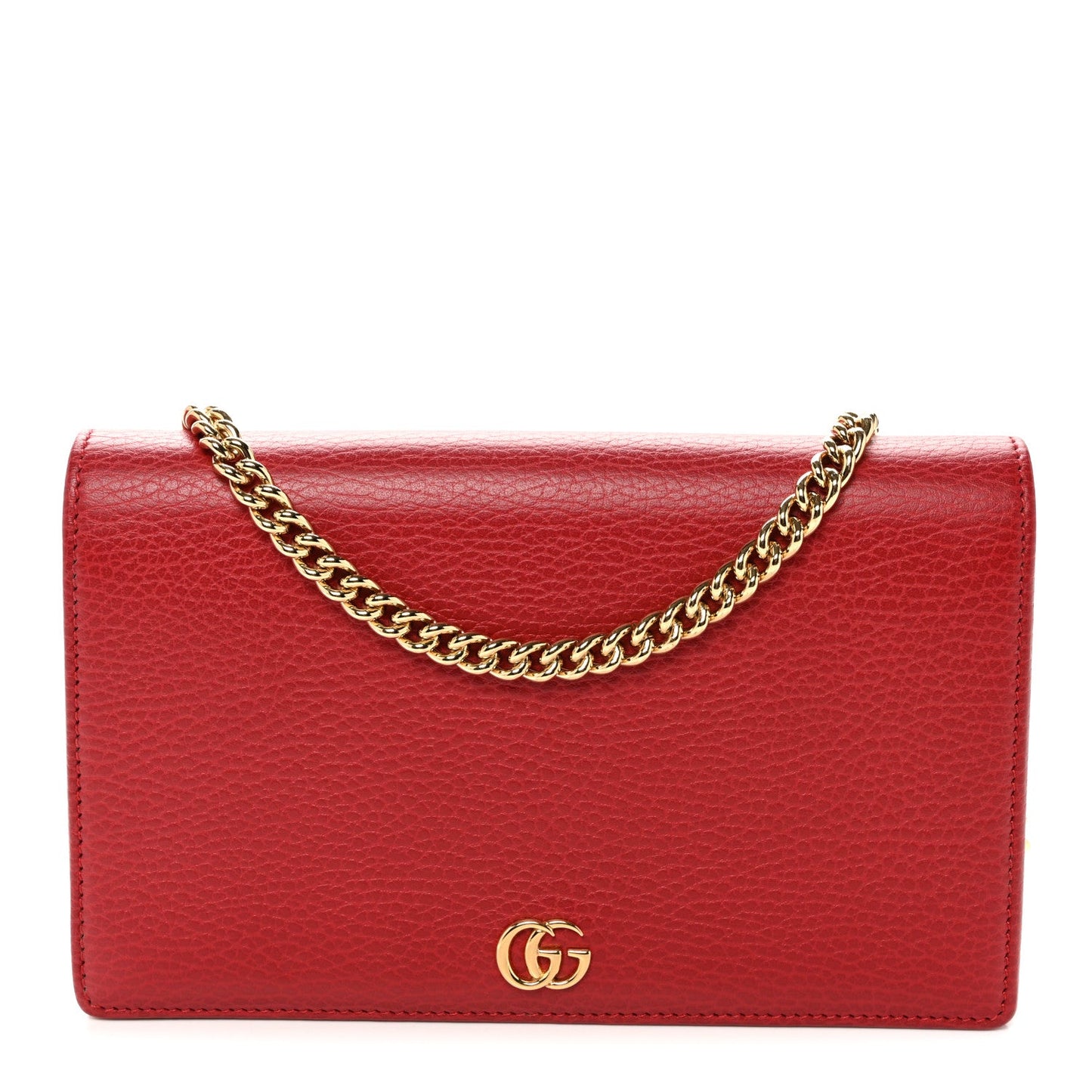 Dollar Calfskin Mini GG Marmont Chain Wallet Hibiscus Red