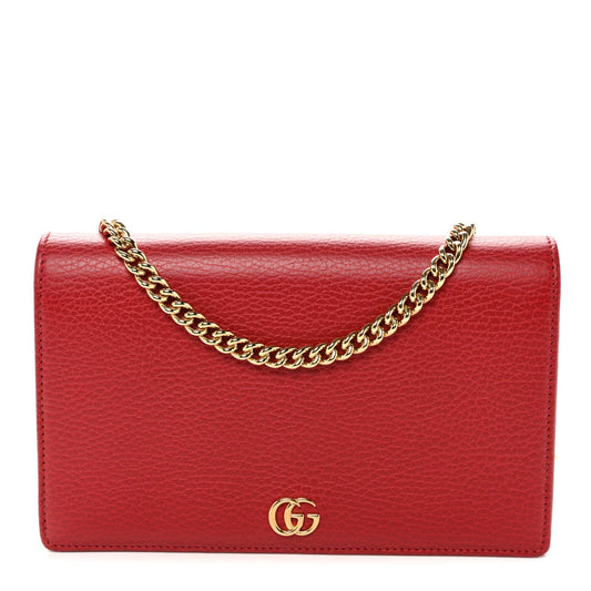 Dollar Calfskin Mini GG Marmont Chain Wallet Hibiscus Red