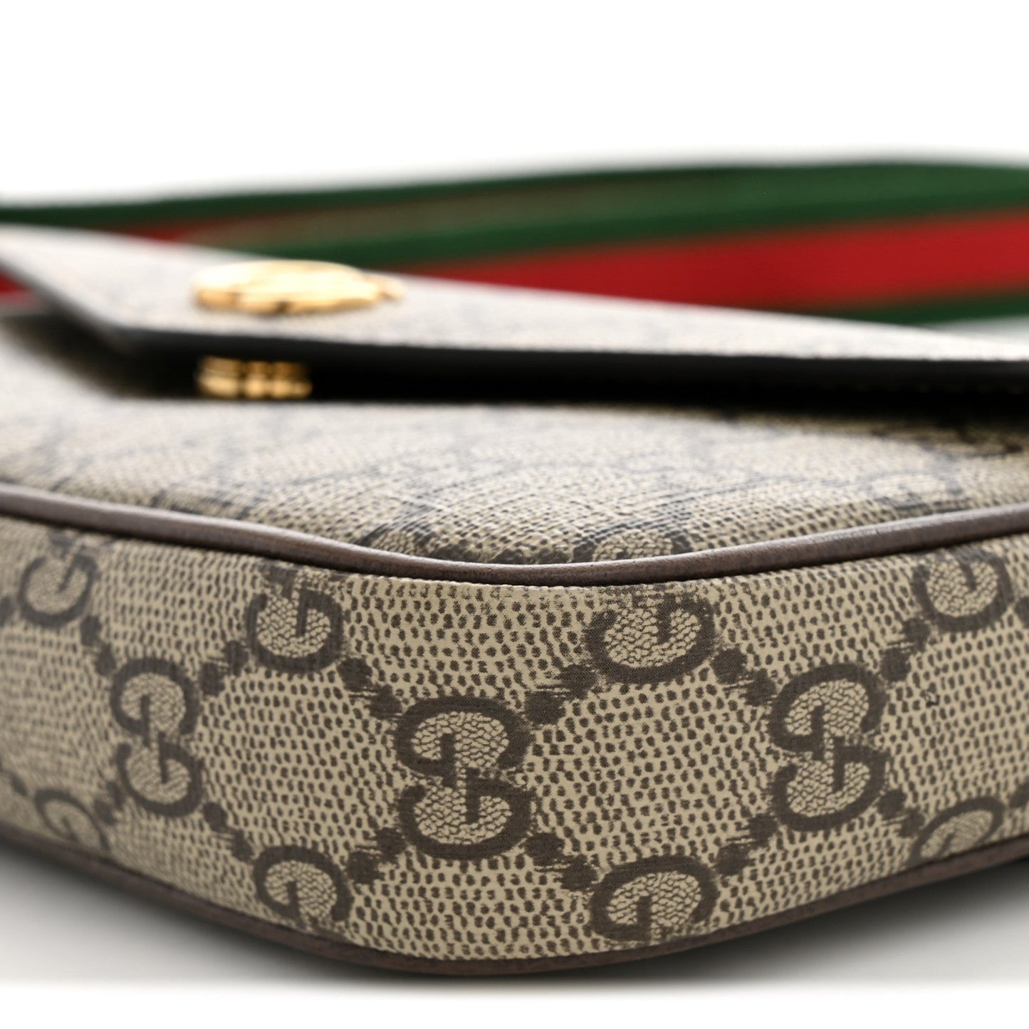 GG Supreme Monogram Textured Dollar Calfskin Web Mini Ophidia Envelope Shoulder Bag Beige Ebony