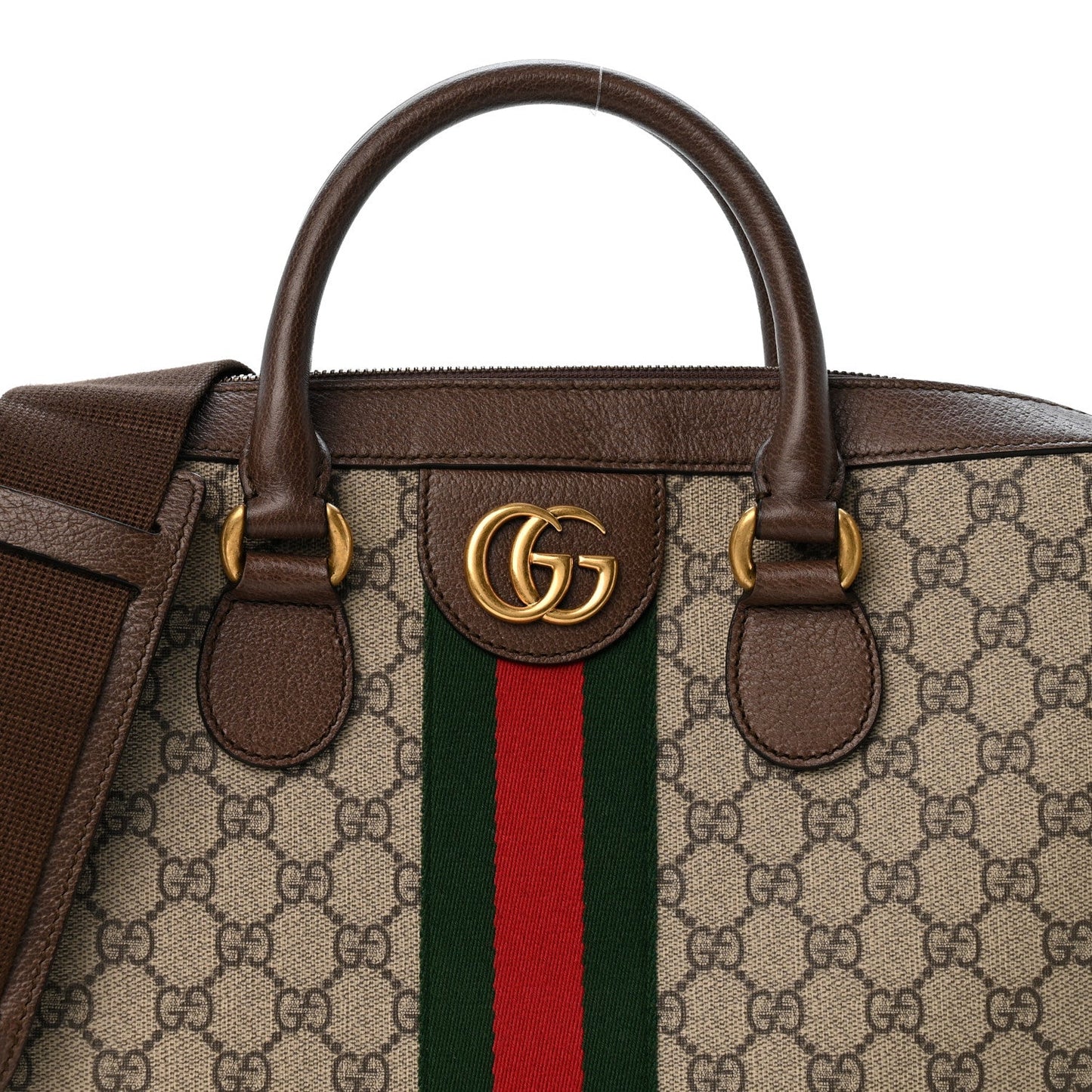 GG Supreme Monogram Textured Calfskin Web Medium Ophidia Briefcase Beige Ebony New Acero