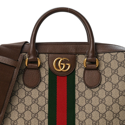 GG Supreme Monogram Textured Calfskin Web Medium Ophidia Briefcase Beige Ebony New Acero