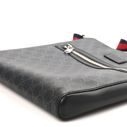 GG Supreme Monogram Appia Calfskin Web Flat Messenger Bag Black Grey