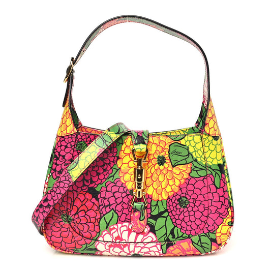 X KEN SCOTT Textured Calfskin Pomponica Print Small Jackie 1961 Hobo Multicolor Fuxia Pompon