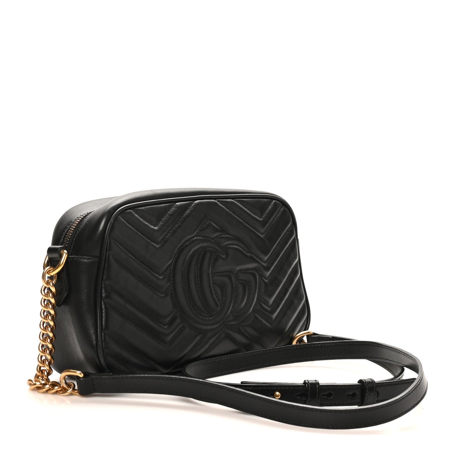 Calfskin Matelasse Small GG Marmont Chain Shoulder Bag Black