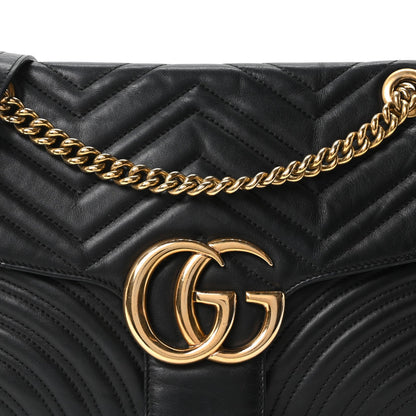 Calfskin Matelasse Medium GG Marmont Shoulder Bag Black