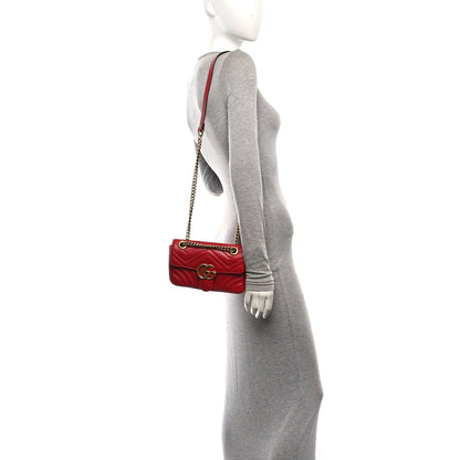 Calfskin Matelasse Mini GG Marmont Shoulder Bag Hibiscus Red