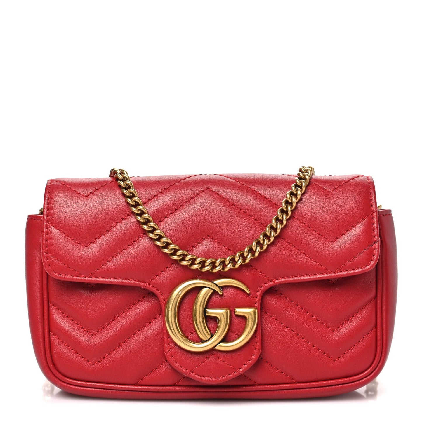 Calfskin Matelasse Super Mini GG Marmont Shoulder Bag Hibiscus Red