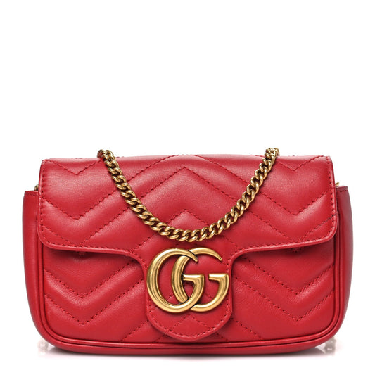 Calfskin Matelasse Super Mini GG Marmont Shoulder Bag Hibiscus Red