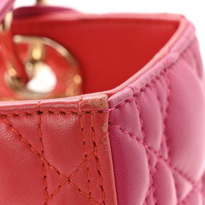 Lambskin Cannage Medium Bi-Color Lady Dior Orange Fuchsia