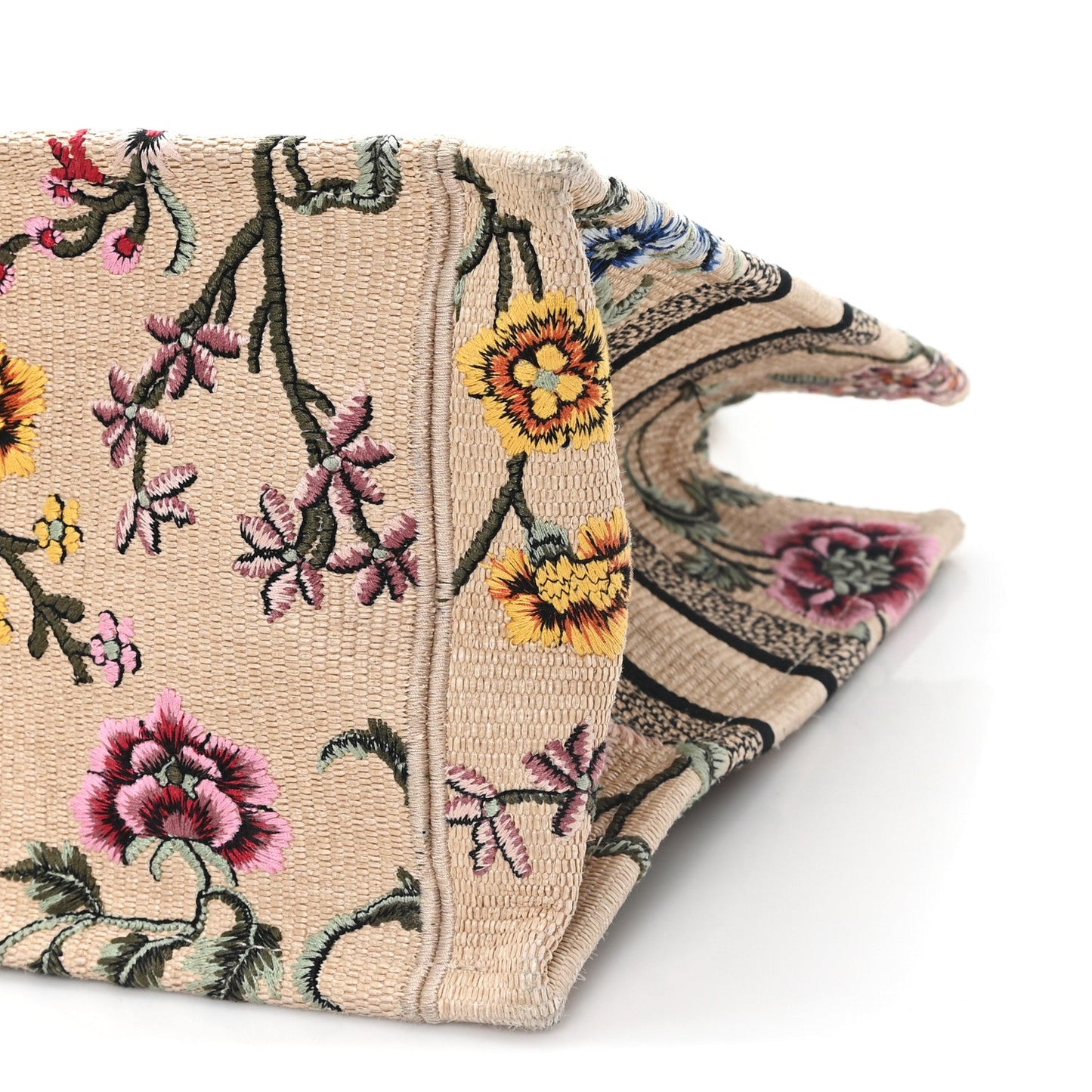 Raffia Embroidered Petites Fleurs Medium Book Tote Natural