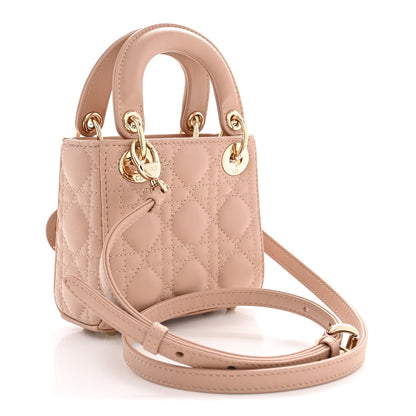Lambskin Cannage Micro Lady Dior Rose Des Vents