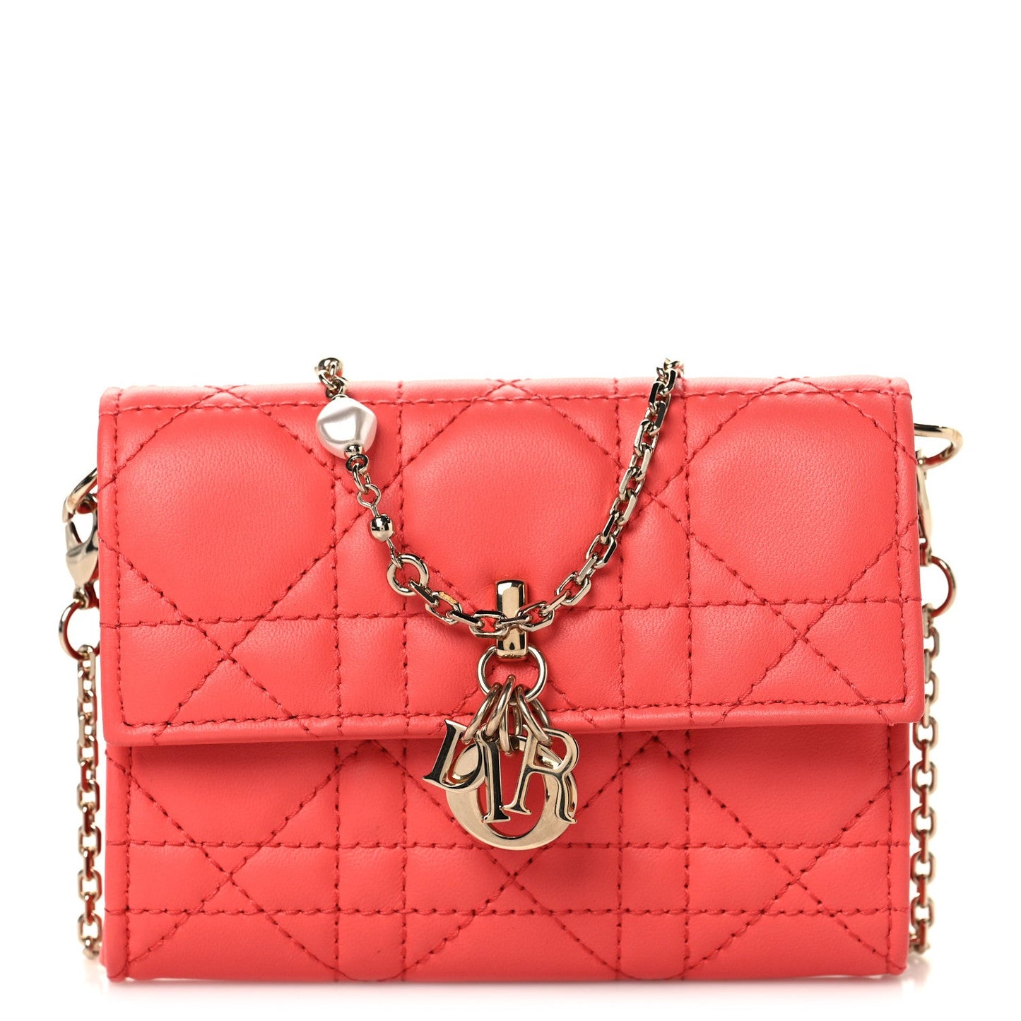 Lambskin Cannage Miss Dior Glycine Wallet on Chain Pink
