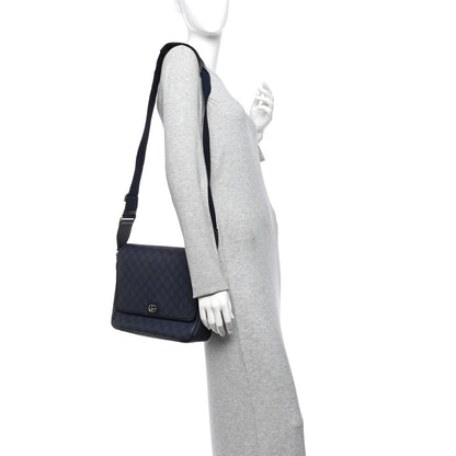 Tender GG Supreme Monogram Textured Dollar Calfskin Ophidia Messenger Bag Dark Blue