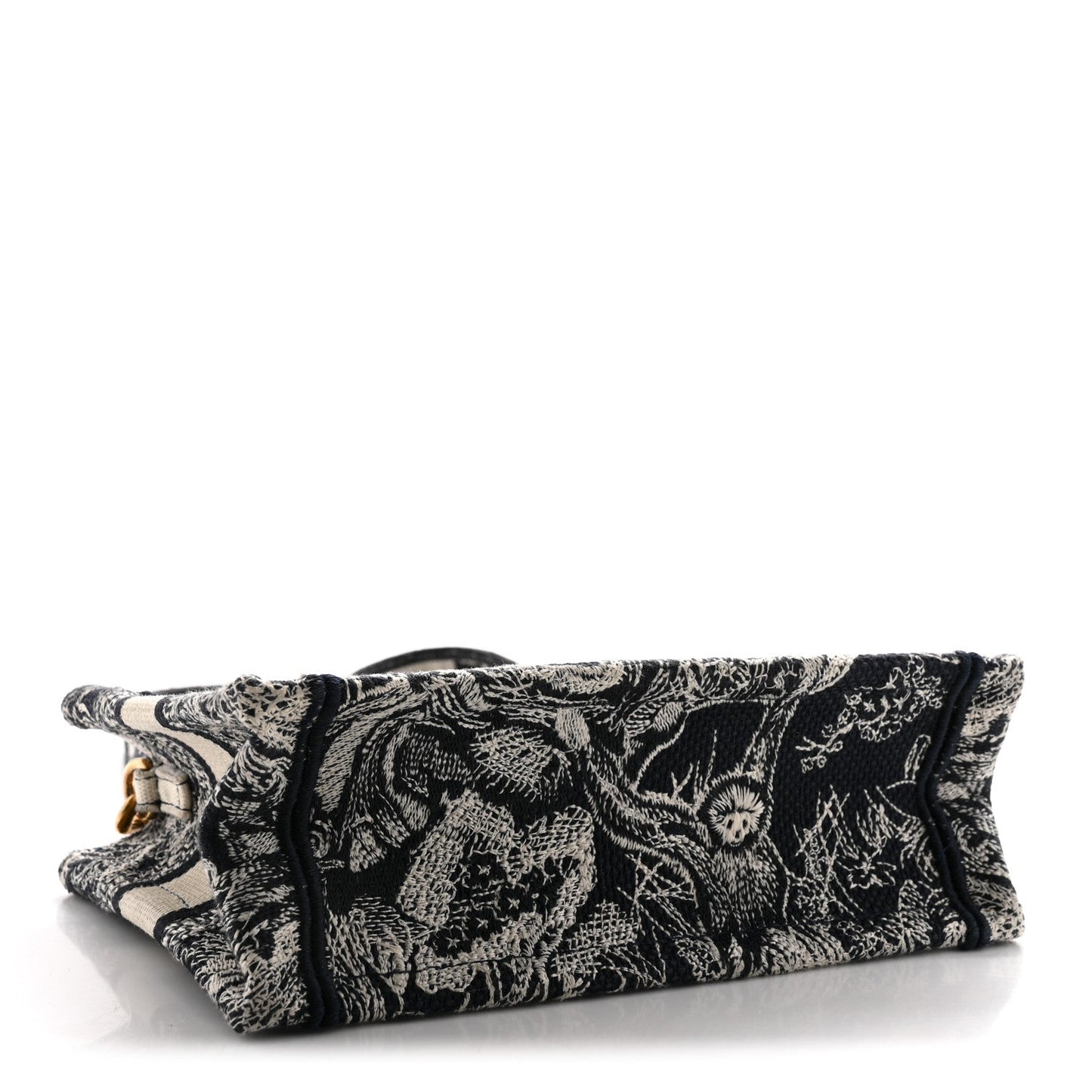 Canvas Embroidered Toile De Jouy Reverse Mini Book Tote With Strap Blue Multicolor
