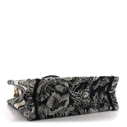 Canvas Embroidered Toile De Jouy Reverse Mini Book Tote With Strap Blue Multicolor