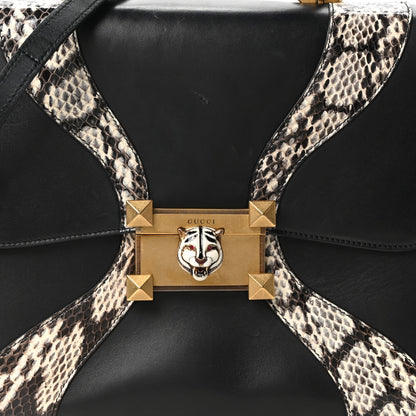 Calfskin Snakeskin GG Supreme Monogram Medium Osiride Top Handle Bag Black