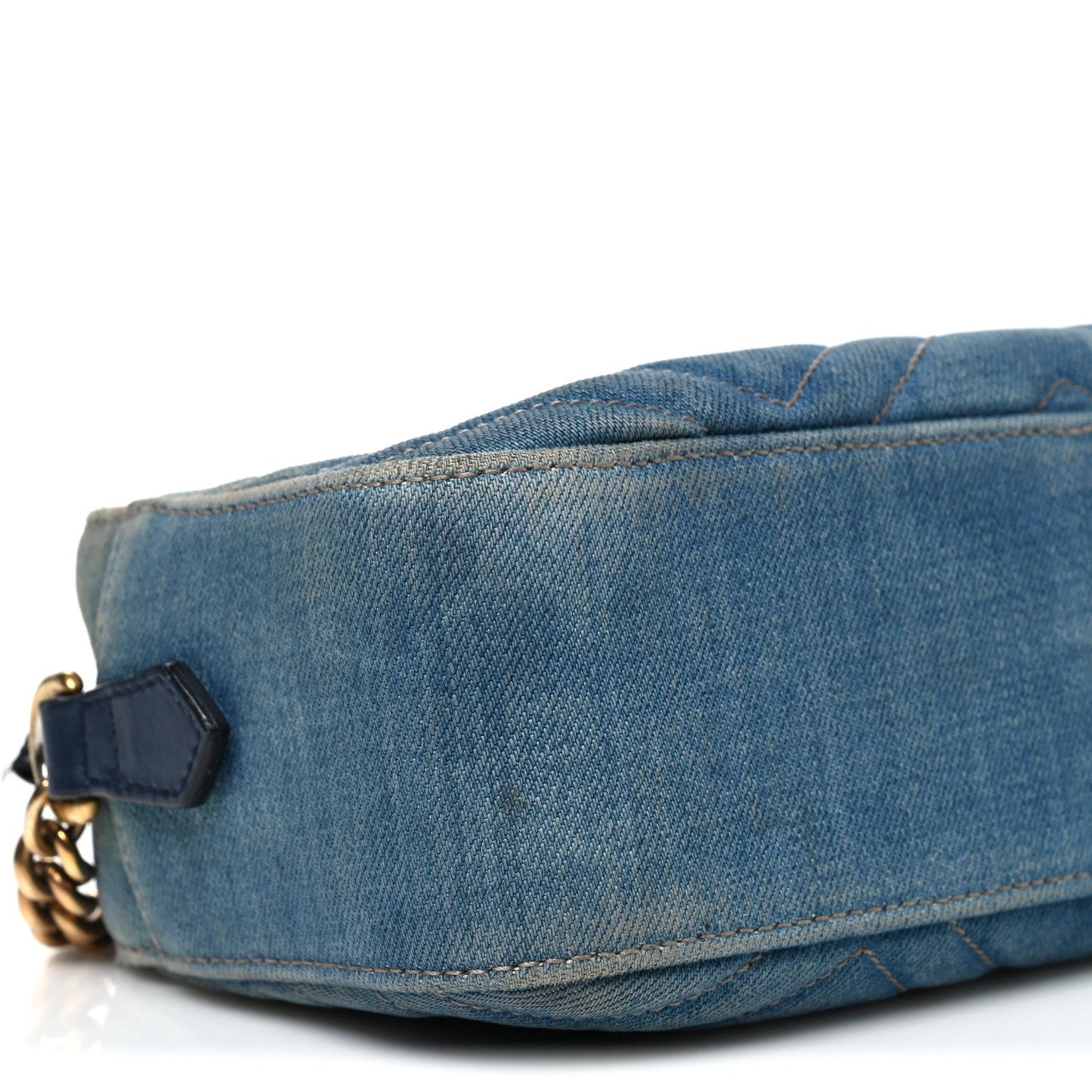 Denim Matelasse Small Pearly GG Marmont Chain Shoulder Bag Blue