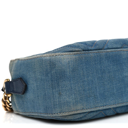 Denim Matelasse Small Pearly GG Marmont Chain Shoulder Bag Blue