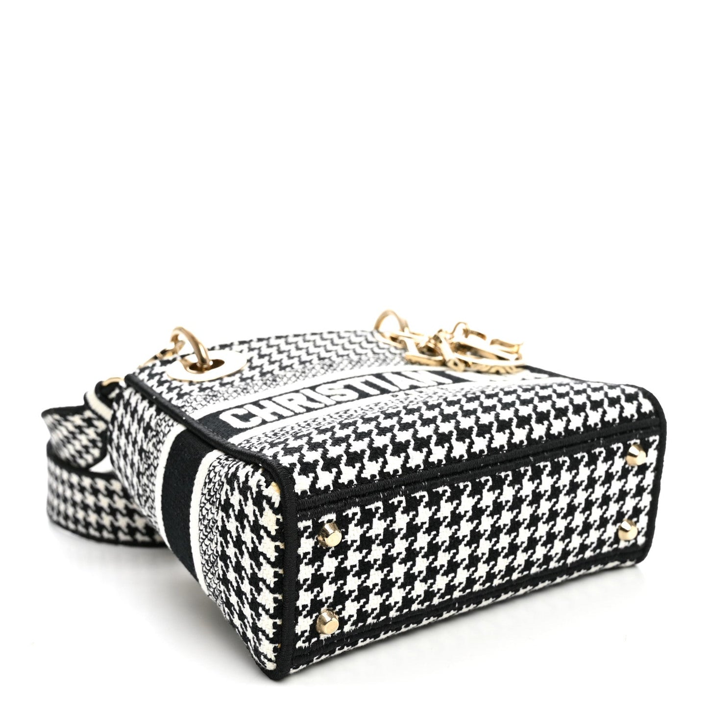 Canvas Houndstooth Embroidered Mini Lady D-Lite Black White